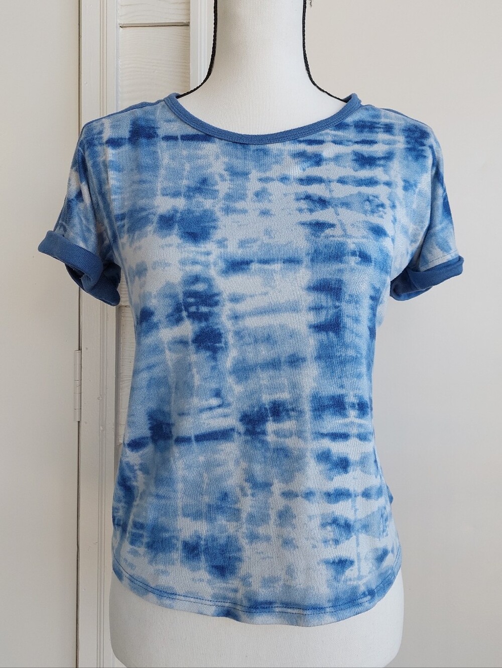 Lucky Brand Blue Tie Dye Short Sleeve Knit Top